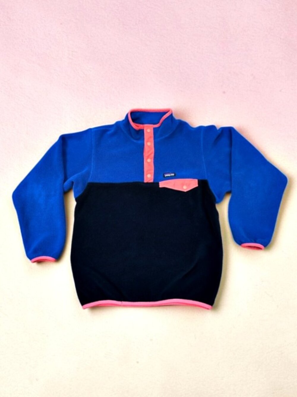 Patagonia Synchilla Snap T Fleece Pullover Kids Size 14 XL Blue Color-block Pink